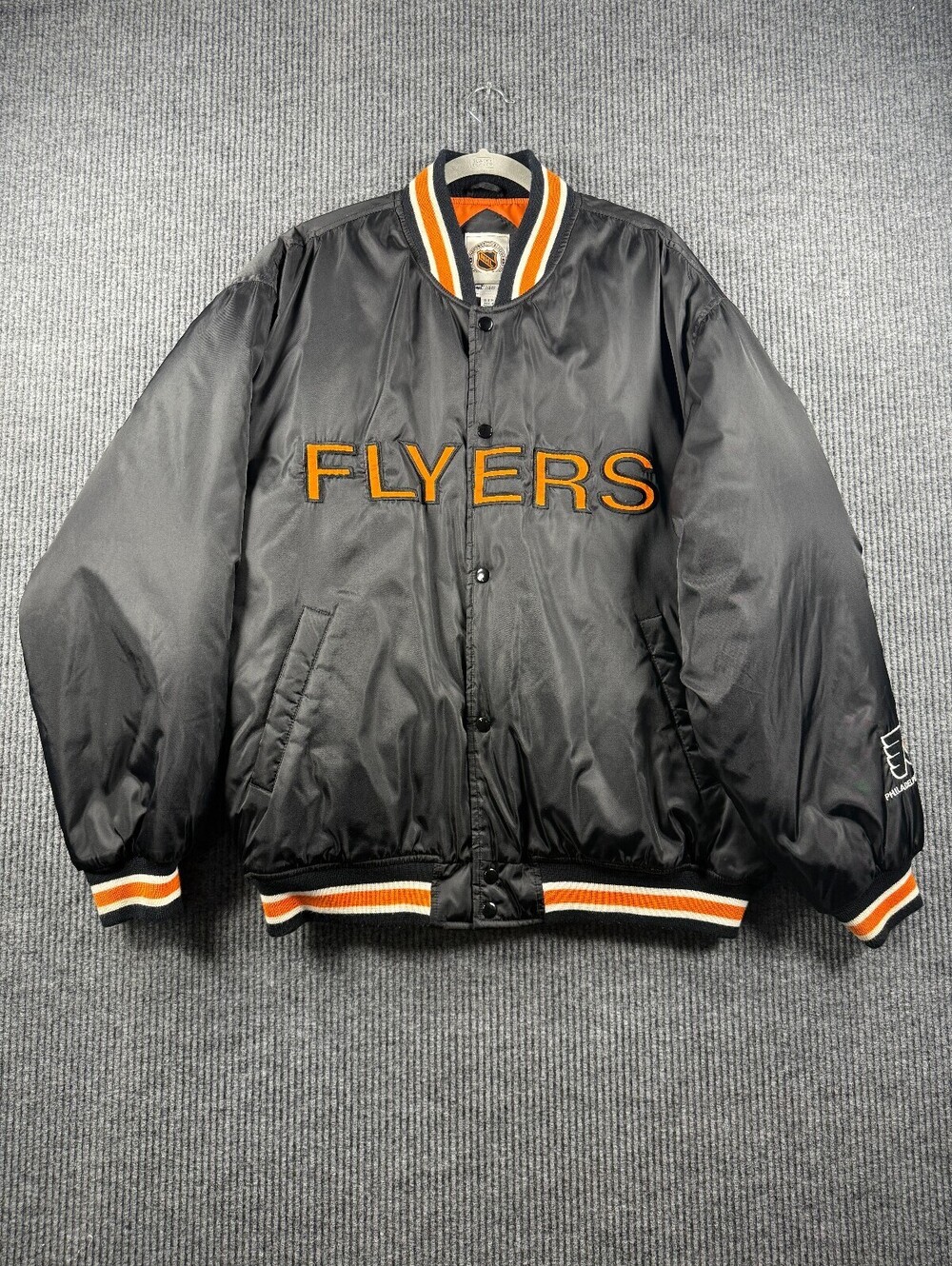 Vintage NHL Philadelphia Flyers Satin Bomber Jacket Mens XL Oldschool Hockey